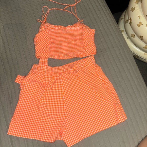 ZARA orange gingham crop top and skort set - Picture 9 of 12